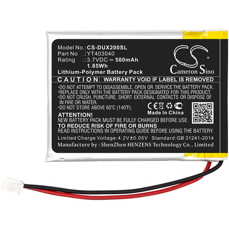 3.7V, Li-Polymer, 500mAh, Media Player battery fits Xduoo, Yt403040, X2, 1.85Wh Media Player Cameron Sino Technology Limited