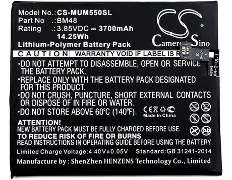 3.85V, Li-Polymer, 3700mAh, SmartPhone battery fits Xiaomi, Bm48, 2015211, Note 2 Standard, 14.25Wh Mobile, SmartPhone Cameron Sino Technology Limited (Smartphone)