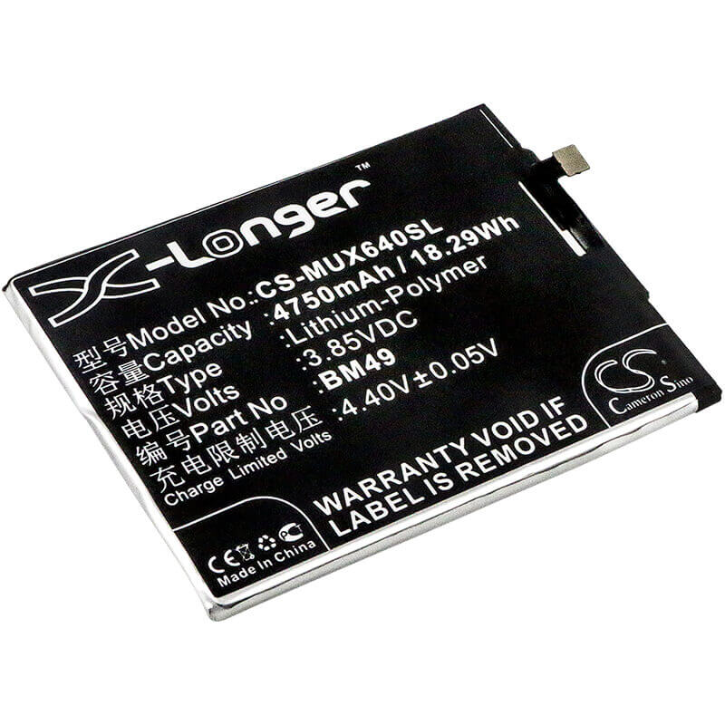 3.85V, Li-Polymer, 4750mAh, SmartPhone battery fits Xiaomi, (V2),Bm49, 2016001, 2016002, 18.29Wh Mobile, SmartPhone Cameron Sino Technology Limited (Smartphone)