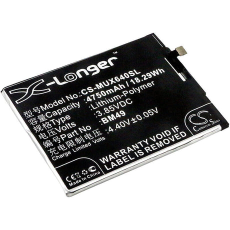 3.85V, Li-Polymer, 4750mAh, SmartPhone battery fits Xiaomi, (V2),Bm49, 2016001, 2016002, 18.29Wh Mobile, SmartPhone Cameron Sino Technology Limited (Smartphone)