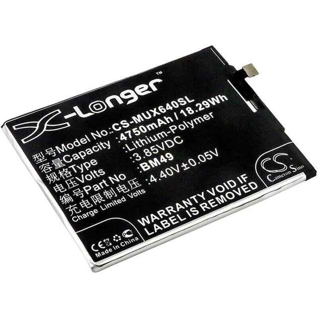 3.85V, Li-Polymer, 4750mAh, SmartPhone battery fits Xiaomi, (V2),Bm49, 2016001, 2016002, 18.29Wh Mobile, SmartPhone Cameron Sino Technology Limited (Smartphone)