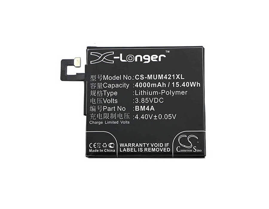 3.85V, Li-Polymer, 4000mAh, SmartPhone battery fits Xiaomi, Bm4a, 2016020, 2016021, 15.4Wh Mobile, SmartPhone Cameron Sino Technology Limited (Smartphone)