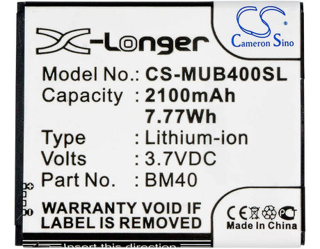 3.7V, Li-ion, 2100mAh, SmartPhone battery fits Xiaomi, Bm40, 2a, Hongmi 1s, 7.77Wh Mobile, SmartPhone Cameron Sino Technology Limited (Smartphone)