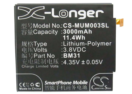 3.8V, Li-Polymer, 3000mAh, SmartPhone battery fits Xiaomi, Bm31, 3, M3, 11.4Wh Mobile, SmartPhone Cameron Sino Technology Limited (Smartphone)