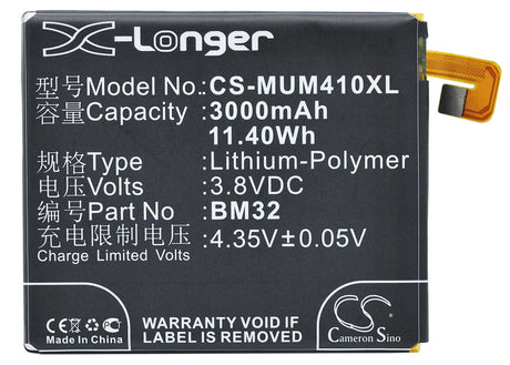 3.8V, Li-Polymer, 3000mAh, SmartPhone battery fits Xiaomi, Bm32, 4, Leo, 11.4Wh Mobile, SmartPhone Cameron Sino Technology Limited (Smartphone)