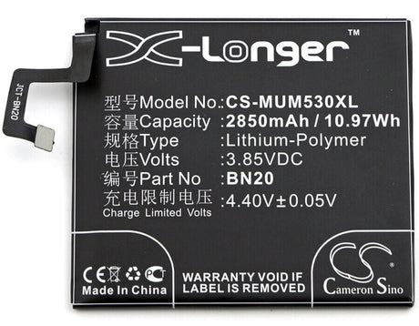 3.85V, Li-Polymer, 2850mAh, SmartPhone battery fits Xiaomi, Bn20, 5c ( China Version ), Meri ( China Version ), 10.97Wh Mobile, SmartPhone Cameron Sino Technology Limited (Suspended)