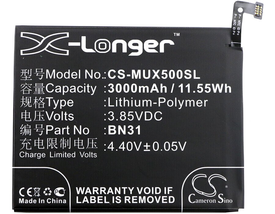 3.85V, Li-Polymer, 3000mAh, SmartPhone battery fits Xiaomi, Redmi, Bn31, M1803e6c, M1803e6e, 11.55Wh Mobile, SmartPhone Cameron Sino Technology Limited (Smartphone)