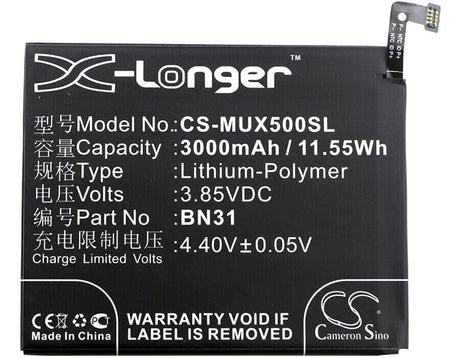 3.85V, Li-Polymer, 3000mAh, SmartPhone battery fits Xiaomi, Redmi, Bn31, M1803e6c, M1803e6e, 11.55Wh Mobile, SmartPhone Cameron Sino Technology Limited (Smartphone)
