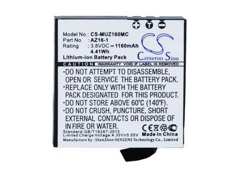 3.8V, Li-ion, 1160mAh, Camera battery fits Xiaomi, Az16-1, Az16, 4.408Wh Camera Cameron Sino Technology Limited (Camera)