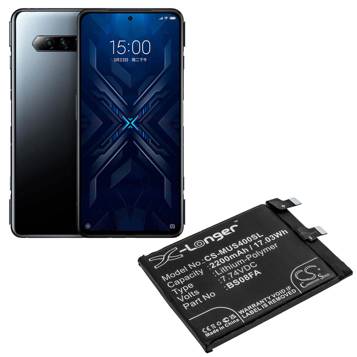 7.74V, Li-Polymer, 2200mAh, SmartPhone battery fits Xiaomi, Bs08fa, Black Shark 4, Black Shark 4 Pro, 17.03Wh Mobile, SmartPhone Cameron Sino Technology Limited (Smartphone)