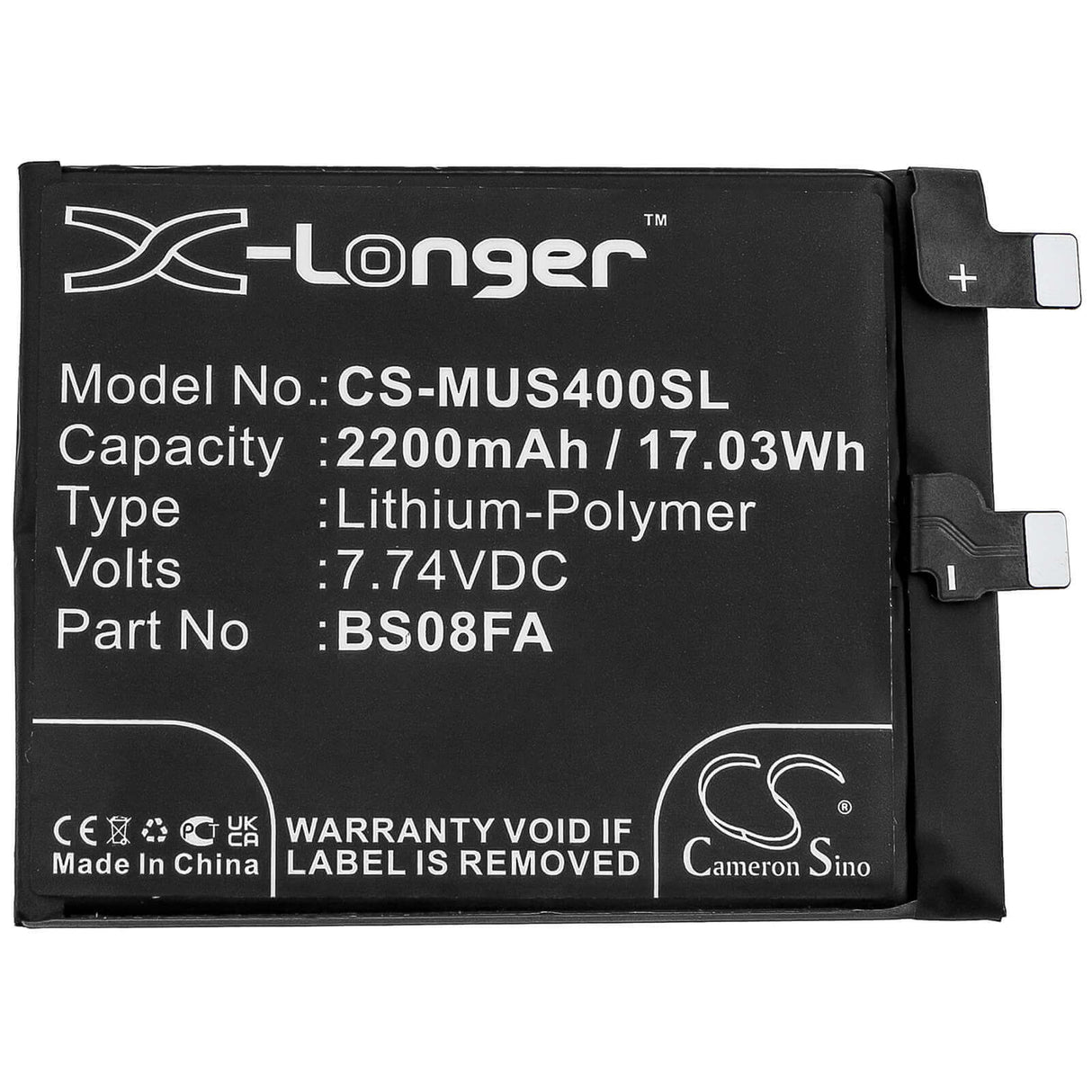 7.74V, Li-Polymer, 2200mAh, SmartPhone battery fits Xiaomi, Bs08fa, Black Shark 4, Black Shark 4 Pro, 17.03Wh Mobile, SmartPhone Cameron Sino Technology Limited (Smartphone)