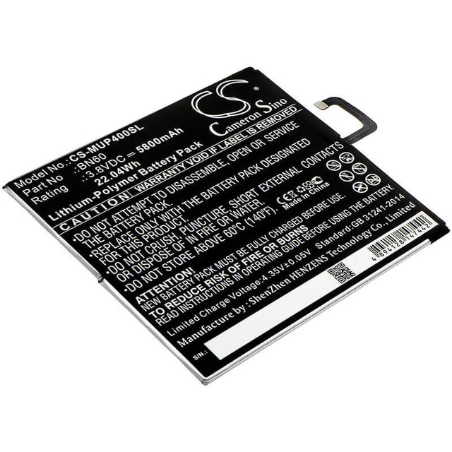 3.8V, Li-Polymer, 5800mAh, Tablet battery fits Xiaomi, Bn60, Clover, M1806d9e, 22.04Wh Tablet Cameron Sino Technology Limited