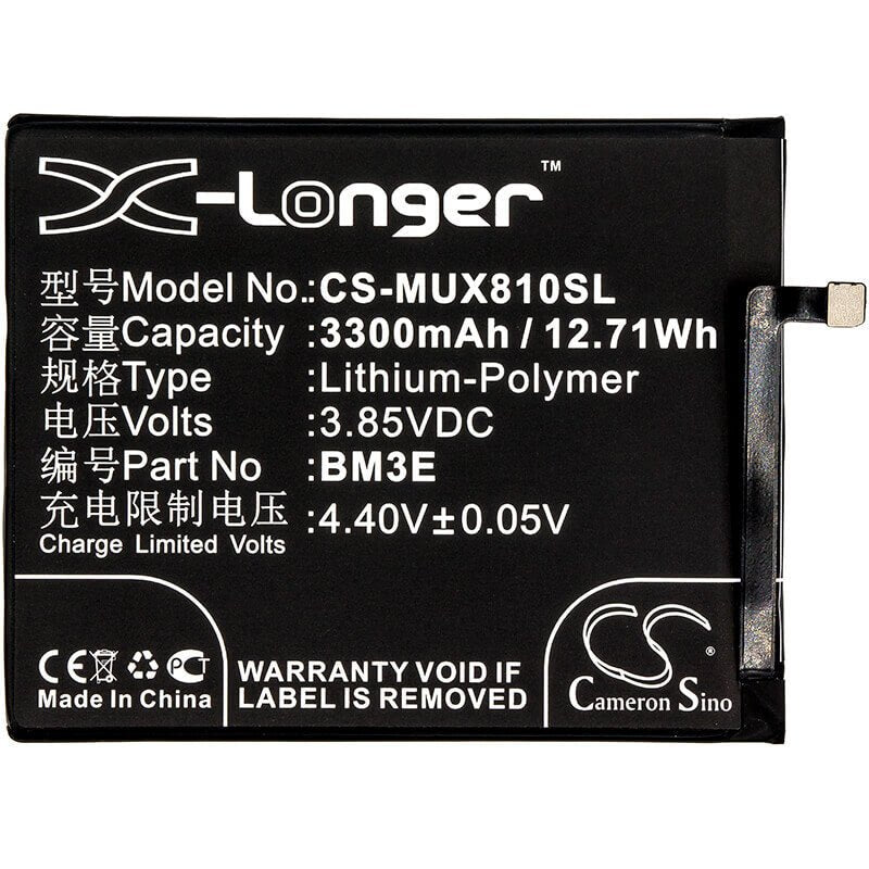 3.85V, Li-Polymer, 3300mAh, SmartPhone battery fits Xiaomi, Bm3e, Dipper, M1803e1a, 12.71Wh Mobile, SmartPhone Cameron Sino Technology Limited (Smartphone)
