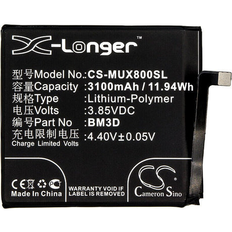 3.85V, Li-Polymer, 3100mAh, SmartPhone battery fits Xiaomi, Bm3d, M1805e2a, Mi 8 Se, 11.94Wh Mobile, SmartPhone Cameron Sino Technology Limited (Smartphone)