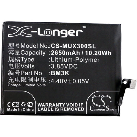 3.85V, Li-Polymer, 2650mAh, SmartPhone battery fits Xiaomi, Bm3k, M1810e5a, M1810e5c, 10.2Wh Mobile, SmartPhone Cameron Sino Technology Limited (Smartphone)