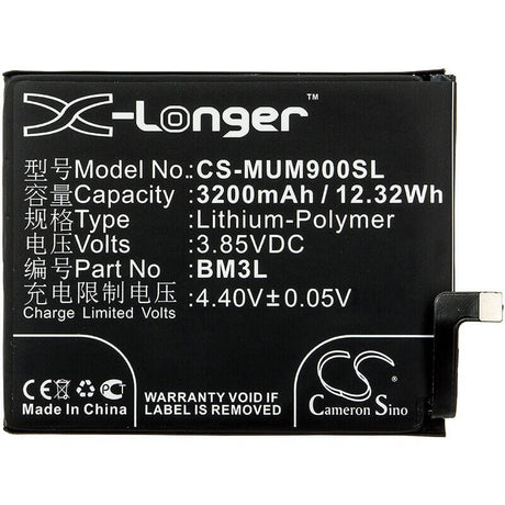 3.85V, Li-Polymer, 3200mAh, SmartPhone battery fits Xiaomi, Bm3l, M1902f1a, M1902f1g, 12.32Wh Mobile, SmartPhone Cameron Sino Technology Limited (Smartphone)