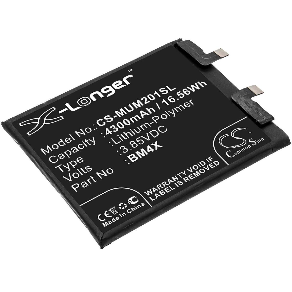 3.85V, Li-Polymer, 4300mAh, SmartPhone battery fits Xiaomi, Bm4x, M2011k2c, M2011k2g, 16.56Wh Mobile, SmartPhone Cameron Sino Technology Limited (Smartphone)