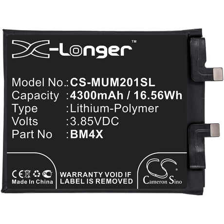3.85V, Li-Polymer, 4300mAh, SmartPhone battery fits Xiaomi, Bm4x, M2011k2c, M2011k2g, 16.56Wh Mobile, SmartPhone Cameron Sino Technology Limited (Smartphone)