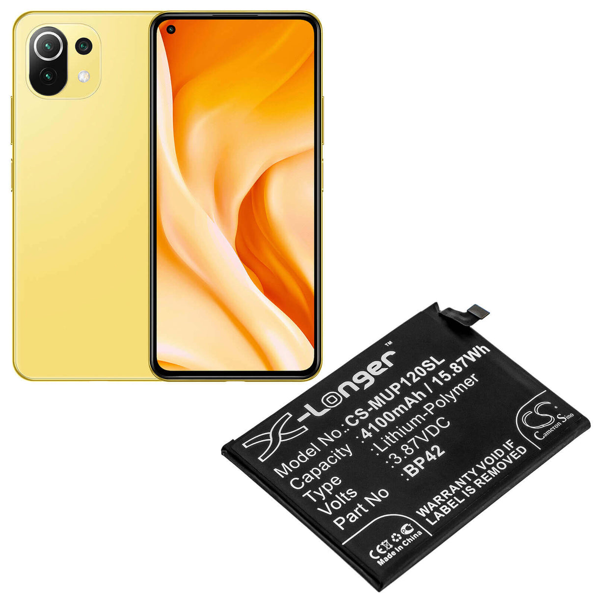 3.87V, Li-Polymer, 4100mAh, SmartPhone battery fits Xiaomi, Bp42, M2101k9ag, M2101k9c, 15.87Wh Mobile, SmartPhone Cameron Sino Technology Limited (Smartphone)