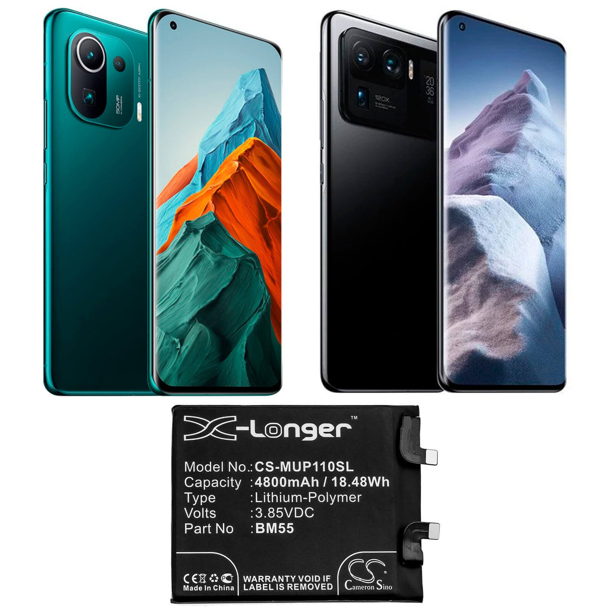 3.85V, Li-Polymer, 4800mAh, SmartPhone battery fits Xiaomi, Bm55, M2102k1ac, Mi 11 Pro 5g, 18.48Wh Mobile, SmartPhone Cameron Sino Technology Limited (Smartphone)