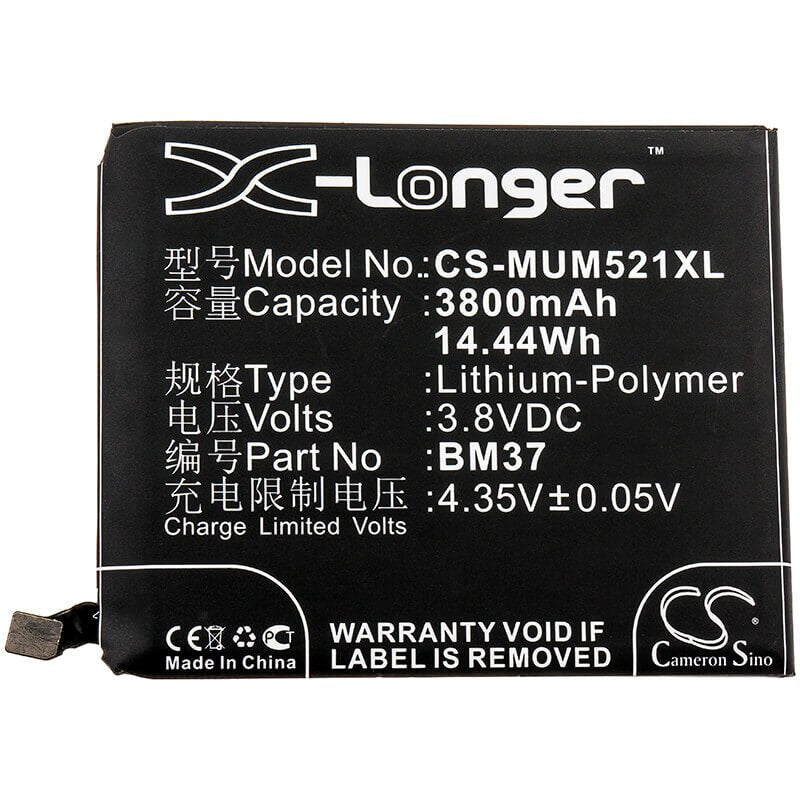 3.8V, Li-Polymer, 3800mAh, SmartPhone battery fits Xiaomi, Bm37 ( China Version ), Mi 5s Plus ( China Version ), Mi 5s Plus Premium Edition ( C, 14.44Wh Mobile, SmartPhone Cameron Sino Technology Limited (Smartphone)