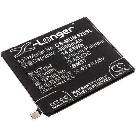 3.85V, Li-Polymer, 3800mAh, SmartPhone battery fits Xiaomi, Bm37 ( International Versino ), Mi 5s Plus ( International Ver, Mi 5s Plus Premium Edition ( I, 14.63Wh Mobile, SmartPhone Cameron Sino Technology Limited (Smartphone)