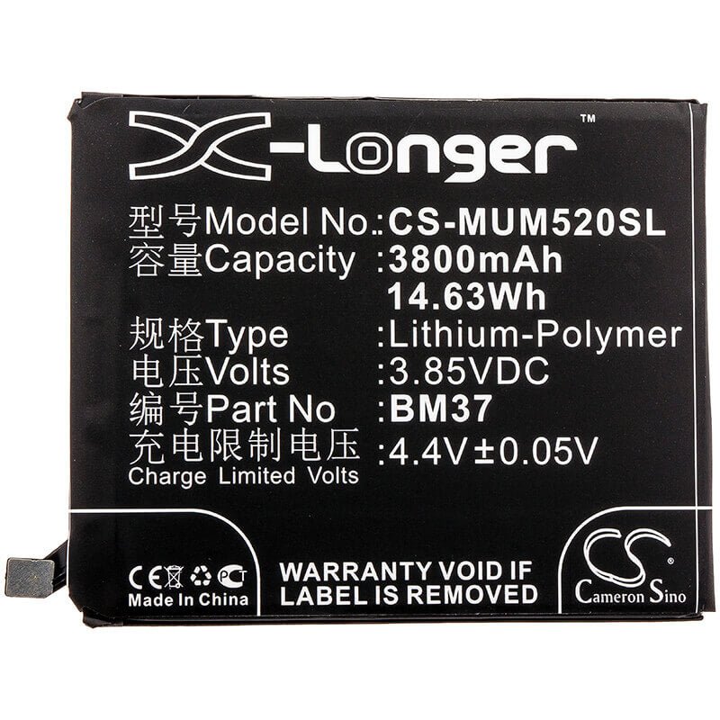 3.85V, Li-Polymer, 3800mAh, SmartPhone battery fits Xiaomi, Bm37 ( International Versino ), Mi 5s Plus ( International Ver, Mi 5s Plus Premium Edition ( I, 14.63Wh Mobile, SmartPhone Cameron Sino Technology Limited (Smartphone)