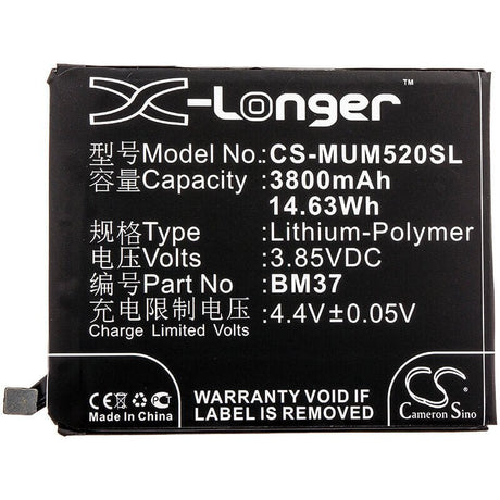 3.85V, Li-Polymer, 3800mAh, SmartPhone battery fits Xiaomi, Bm37 ( International Versino ), Mi 5s Plus ( International Ver, Mi 5s Plus Premium Edition ( I, 14.63Wh Mobile, SmartPhone Cameron Sino Technology Limited (Smartphone)