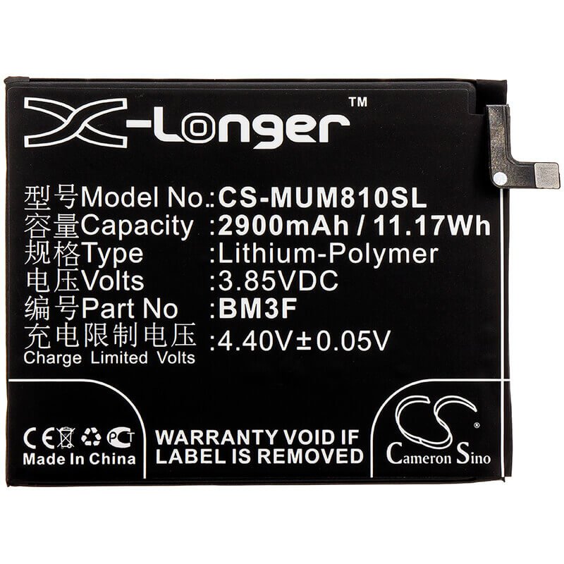 3.85V, Li-Polymer, 2900mAh, SmartPhone battery fits Xiaomi, Bm3f, Mi 8 Explorer, Mi 8 Explorer Edition, 11.17Wh Mobile, SmartPhone Cameron Sino Technology Limited (Smartphone)