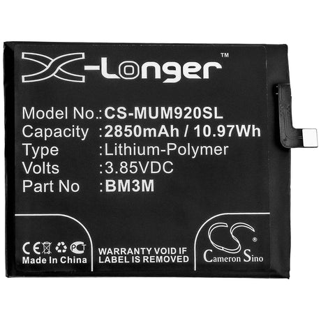3.85V, Li-Polymer, 2850mAh, SmartPhone battery fits Xiaomi, Bm3m, Mi 9se, 10.97Wh Mobile, SmartPhone Cameron Sino Technology Limited (Smartphone)