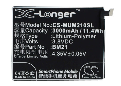 3.8V, Li-Polymer, 3000mAh, SmartPhone battery fits Xiaomi, Bm21, Libra, Mi Note, 11.4Wh Mobile, SmartPhone Cameron Sino Technology Limited (Smartphone)