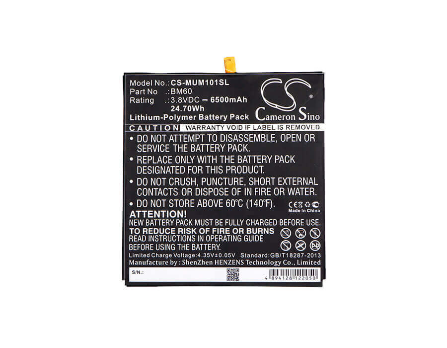 3.8V, Li-Polymer, 6500mAh, Tablet battery fits Xiaomi, Bm60, A0101, A0101 16gb, 24.70Wh Tablet Cameron Sino Technology Limited