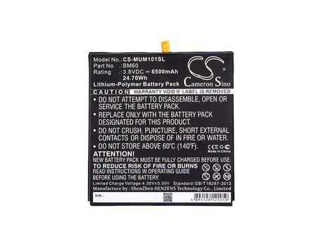 3.8V, Li-Polymer, 6500mAh, Tablet battery fits Xiaomi, Bm60, A0101, A0101 16gb, 24.70Wh Tablet Cameron Sino Technology Limited