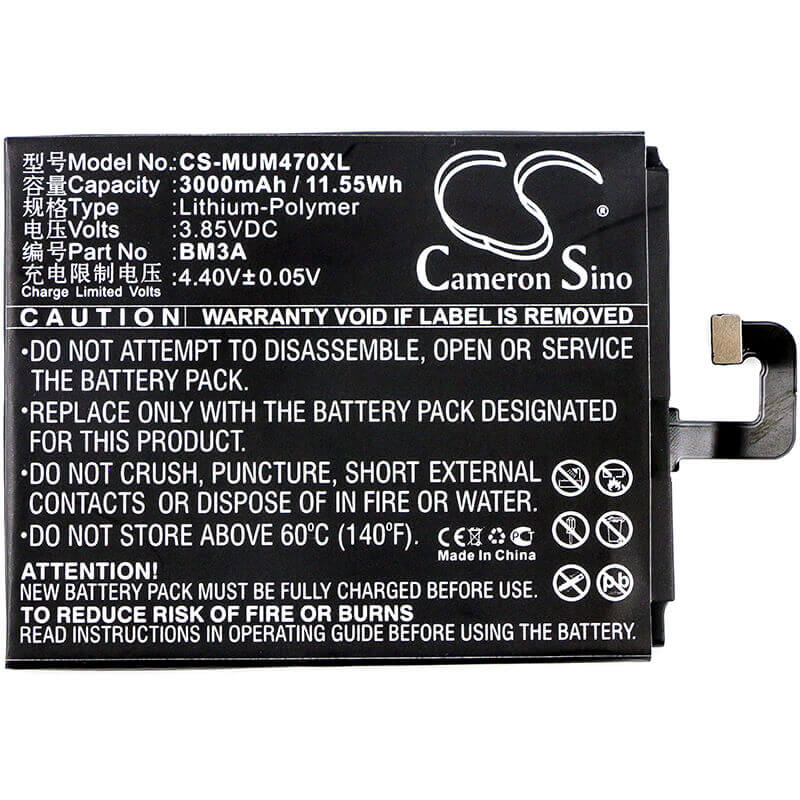 3.85V, Li-Polymer, 3000mAh, SmartPhone battery fits Xiaomi, Bm3a, Mi Note 3, Note 3, 11.55Wh Mobile, SmartPhone Cameron Sino Technology Limited (Smartphone)