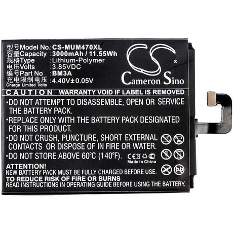 3.85V, Li-Polymer, 3000mAh, SmartPhone battery fits Xiaomi, Bm3a, Mi Note 3, Note 3, 11.55Wh Mobile, SmartPhone Cameron Sino Technology Limited (Smartphone)