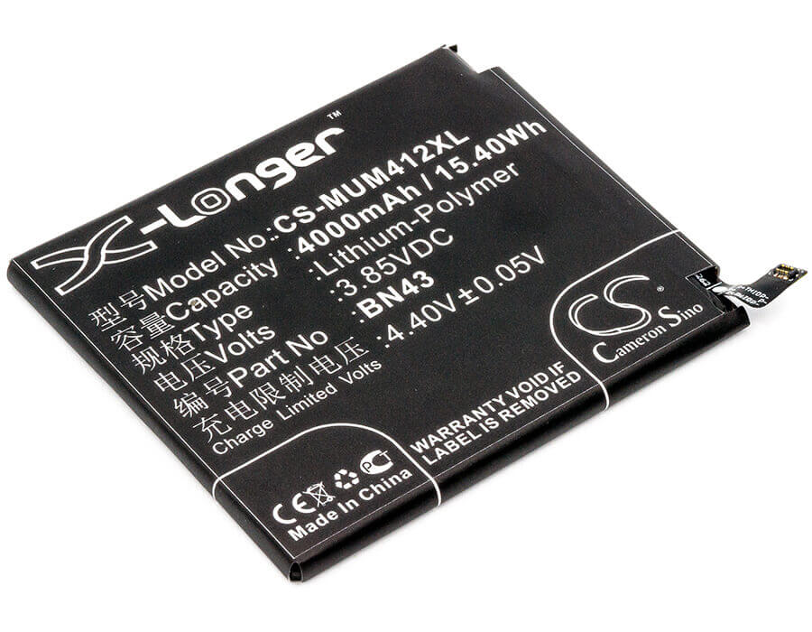 3.85V, Li-Polymer, 4000mAh, SmartPhone battery fits Xiaomi, Bn43, Note 4x ( China Version ), Redmi Note 4x ( China Version, 15.4Wh Mobile, SmartPhone Cameron Sino Technology Limited (Smartphone)