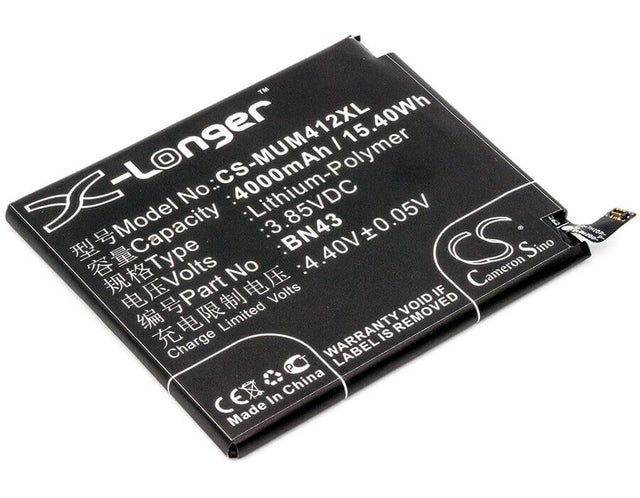 3.85V, Li-Polymer, 4000mAh, SmartPhone battery fits Xiaomi, Bn43, Note 4x ( China Version ), Redmi Note 4x ( China Version, 15.4Wh Mobile, SmartPhone Cameron Sino Technology Limited (Smartphone)