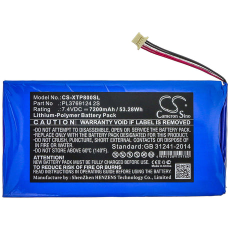 7.4V, Li-Polymer, 7200mAh, Diagnostic Scanner battery fits Langren, Xtool, Pl3769124 2s, I80, 53.28Wh Diagnostic Scanner Cameron Sino Technology Limited