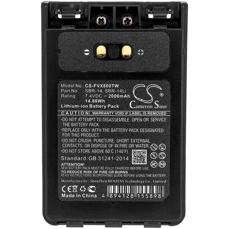 7.4V, Li-ion, 2000mAh, Two-Way Radio battery fits Yaesu, Sbr-14, Ft-1dr, Ft-2dr, 14.8Wh Two-Way Radio Cameron Sino Technology Limited