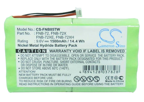 9.6V, Ni-MH, 1500mAh, Two-Way Radio battery fits Vertex, Yaesu, Fnb-72, Ft-817, Ft-817nd, 14.4Wh Two-Way Radio Cameron Sino Technology Limited