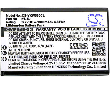 3.7V, Li-ion, 1300mAh, Cordless Phone battery fits Yealink, W56-batt, One Talk Ip Dect, W56h, 4.81Wh Cordless Phone Cameron Sino Technology Limited (Cordless Phone)