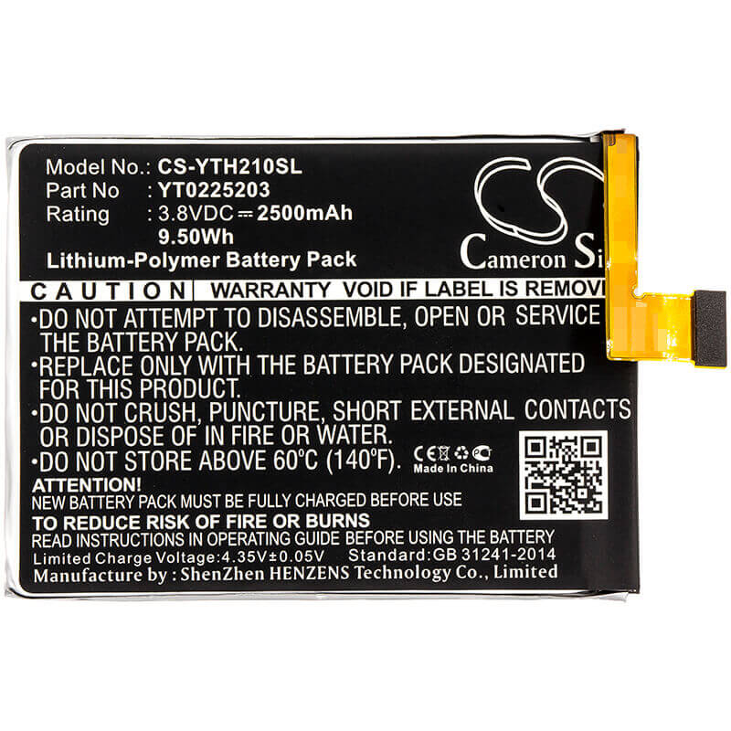 3.8V, Li-Polymer, 2500mAh, SmartPhone battery fits Yota, Yt0225023, Yotaphone 2, 9.5Wh Mobile, SmartPhone Cameron Sino Technology Limited (Smartphone)