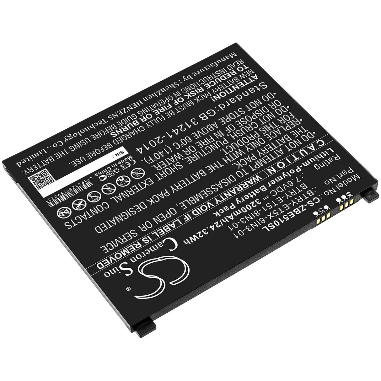 7.6V, Li-Polymer, 3200mAh, Tablet battery fits Zebra, Amme3735, Et51, Et51 8.4" Inch, 24.32Wh Tablet Cameron Sino Technology Limited