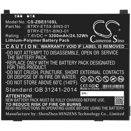 7.6V, Li-Polymer, 3200mAh, Tablet battery fits Zebra, Amme3735, Et51, Et51 8.4" Inch, 24.32Wh Tablet Cameron Sino Technology Limited