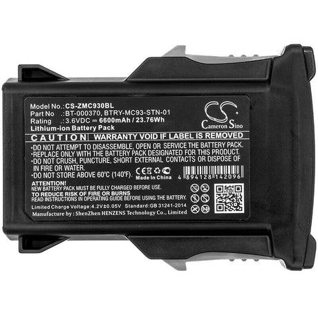 Battery For Zebra, Mc93, Mc9300 3.6v, 6600mah - 23.76wh Barcode Scanner Cameron Sino Technology Limited (Suspended)