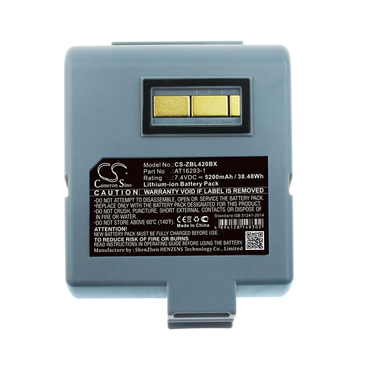 7.4V, Li-ion, 5200mAh, Portable Printer battery fits Zebra, At16293-1, Ql420, Ql420 Plus, 38.48Wh Portable Printer Cameron Sino Technology Limited