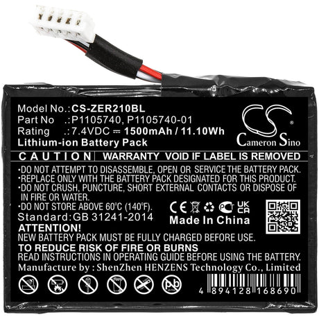 Batterie d'imprimante portable 7.4V, Li-ion, 1500mAh, compatible avec Zebra, P1105740, Zq200, Zq210, 11.1Wh Imprimante portable Cameron Sino Technology Limited