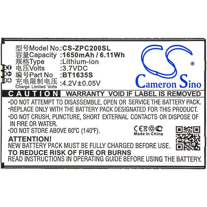 3.7V, Li-ion, 1650mAh, SmartPhone battery fits Zopo, Bt1635s, C2, Color C2, 6.11Wh Mobile, SmartPhone Cameron Sino Technology Limited (Suspended)