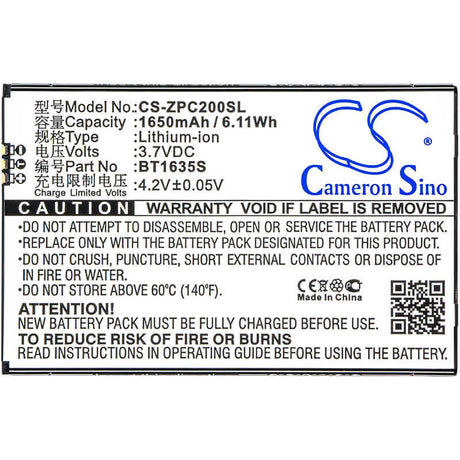 3.7V, Li-ion, 1650mAh, SmartPhone battery fits Zopo, Bt1635s, C2, Color C2, 6.11Wh Mobile, SmartPhone Cameron Sino Technology Limited (Suspended)