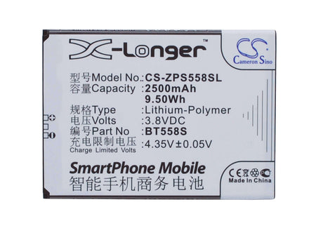 3.8V, Li-Polymer, 2500mAh, SmartPhone battery fits Zopo, Bt558s, S5580, Speed 7, 9.5Wh Mobile, SmartPhone Cameron Sino Technology Limited (Suspended)